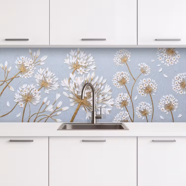 Keuken achterwand - Illustratie - Bloemen - Blauw — 4