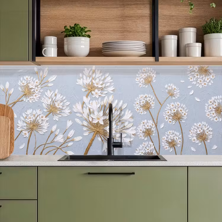 Keuken achterwand - Illustratie - Bloemen - Blauw — 8