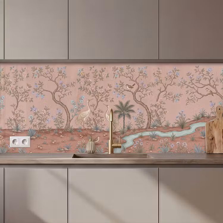 Keuken achterwand - Nostalgisch - Reigers - Roze — 1