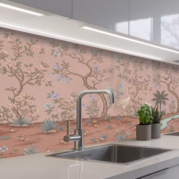 Keuken achterwand - Nostalgisch - Reigers - Roze — 2