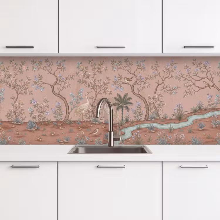 Keuken achterwand - Nostalgisch - Reigers - Roze — 4