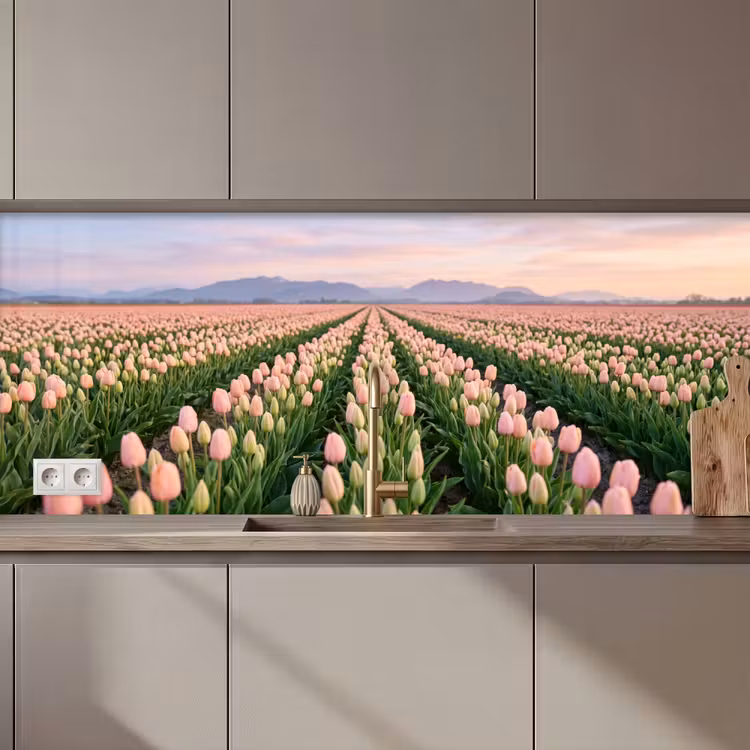 Keuken achterwand - Tulpen - Landschap - Roze — 1