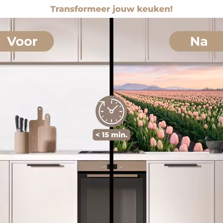 Keuken achterwand - Tulpen - Landschap - Roze — 3