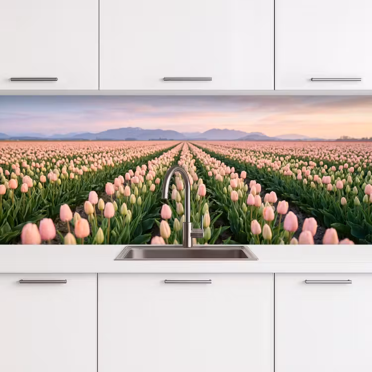 Keuken achterwand - Tulpen - Landschap - Roze — 4