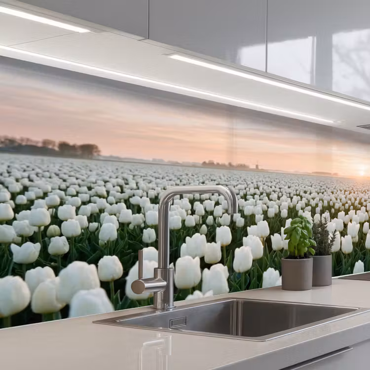 Keuken achterwand - Tulpen - Landschap - Wit — 2