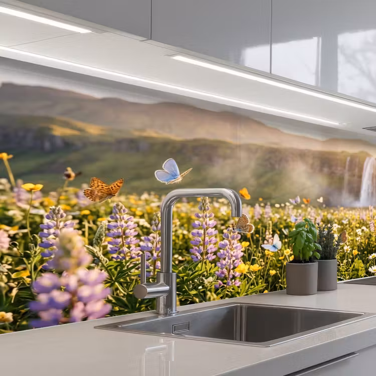 Keuken achterwand - Vlinders - Waterval - Bloemenveld — 2