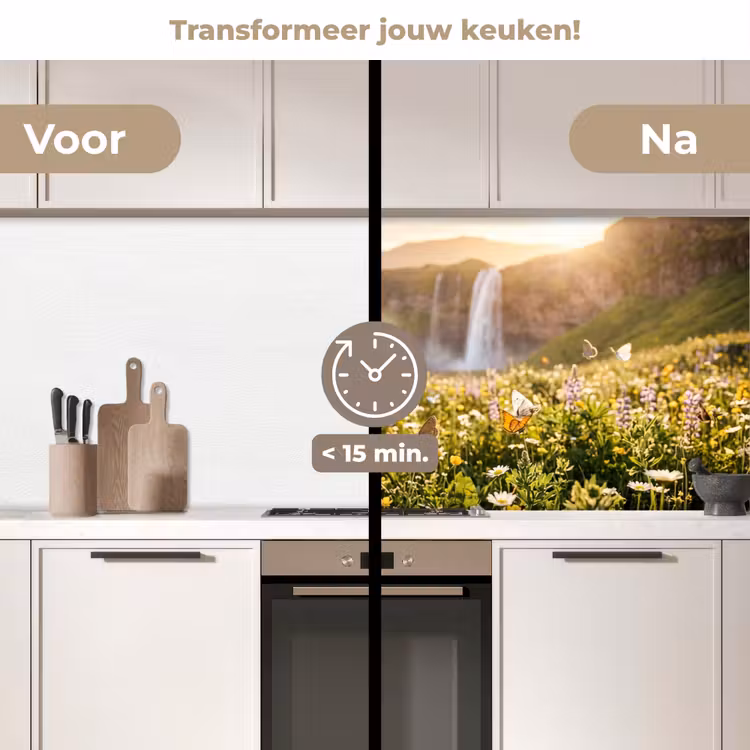 Keuken achterwand - Vlinders - Waterval - Bloemenveld — 3