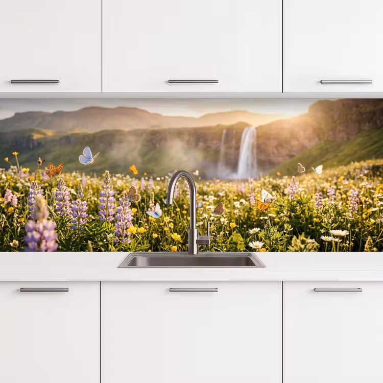 Keuken achterwand - Vlinders - Waterval - Bloemenveld — 4