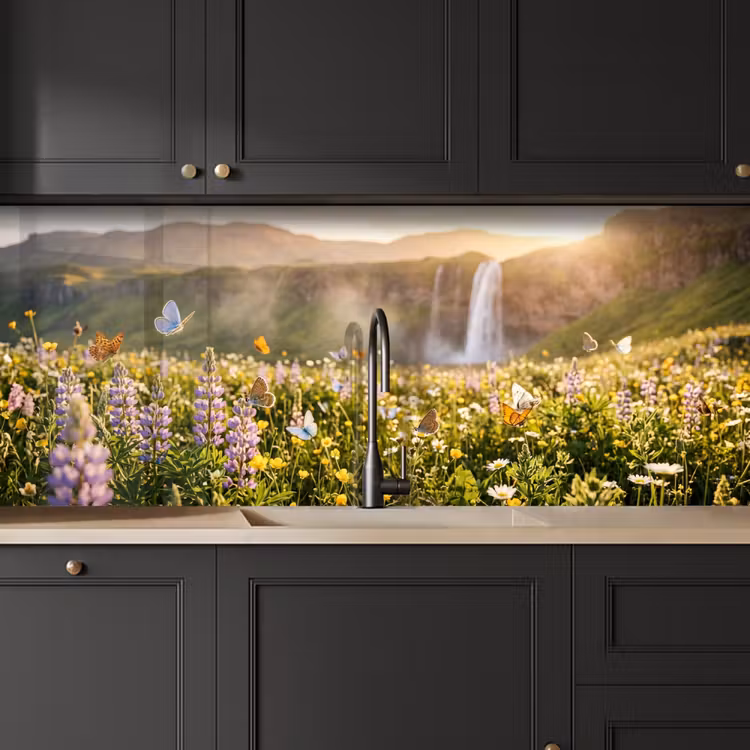 Keuken achterwand - Vlinders - Waterval - Bloemenveld — 6
