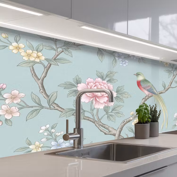 Keuken achterwand - Vogel - Bloemen - Kleurrijk — 2