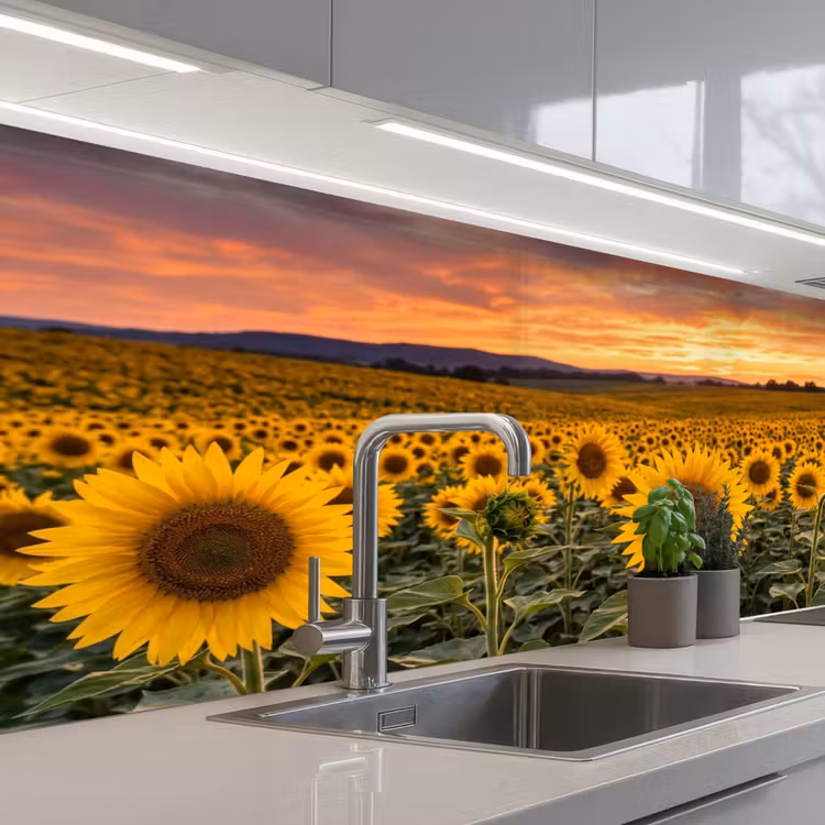 Keuken achterwand - Zonnebloemen - Heuvellandschap - Geel — 2