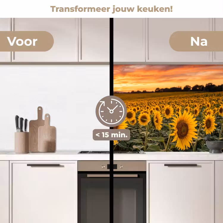 Keuken achterwand - Zonnebloemen - Heuvellandschap - Geel — 3