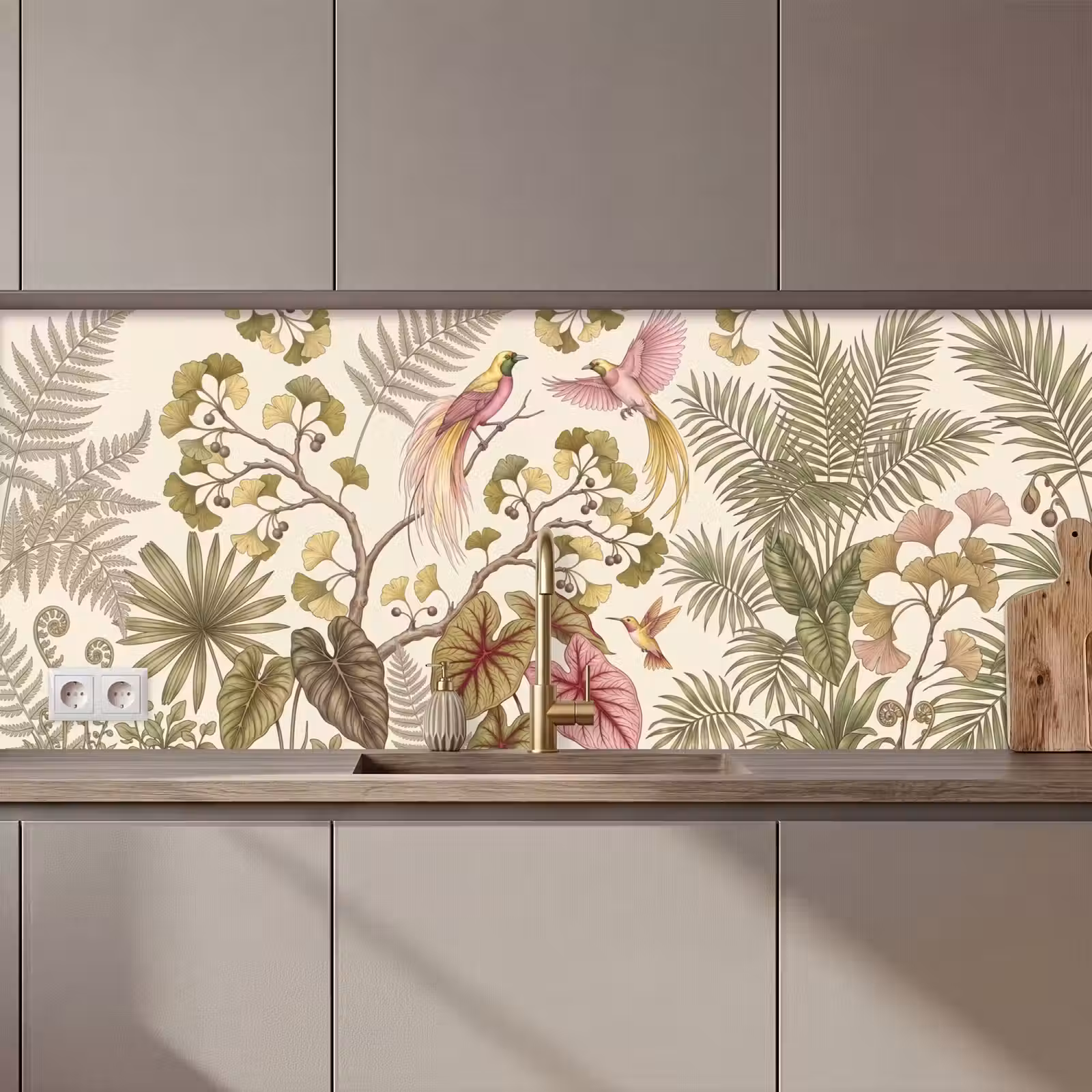 Keuken achterwand - Vogels - Tropisch - Botanisch - Roze — 1