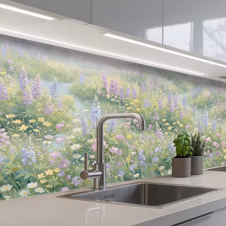 Keuken achterwand - Bloemenveld - Heuvels - Kleurrijk — 2