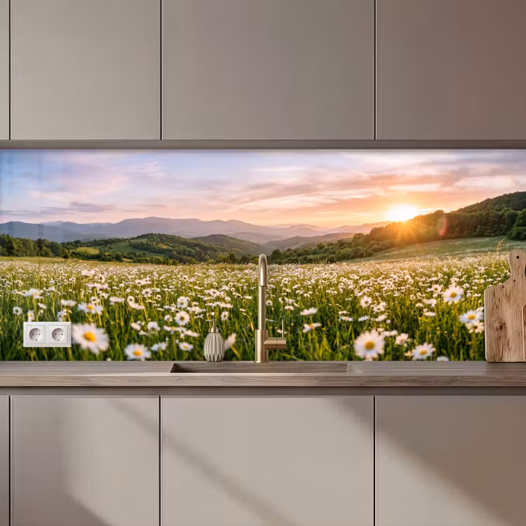 Keuken achterwand - Madelief - Veld - Heuvels - Groen — 1