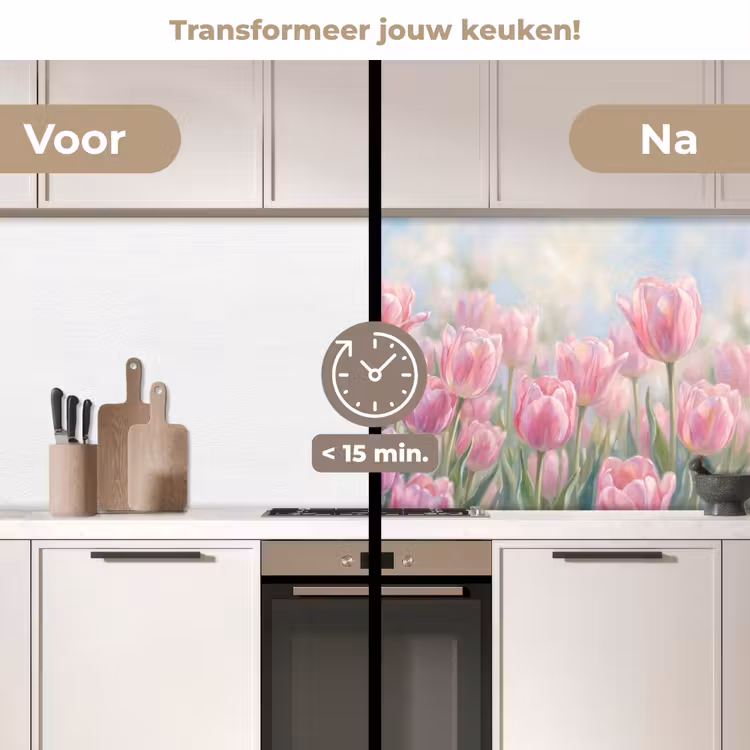 Keuken achterwand - Tulpen - Veld - Lente - Roze — 3