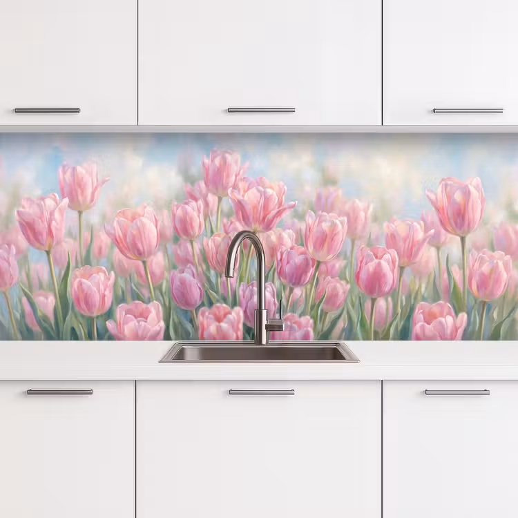 Keuken achterwand - Tulpen - Veld - Lente - Roze — 4