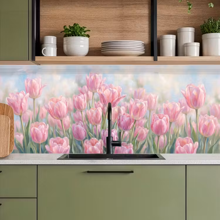 Keuken achterwand - Tulpen - Veld - Lente - Roze — 8