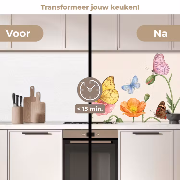 Keuken achterwand - Vlinders - Klaprozen - Illustratie - Kleurrijk — 3