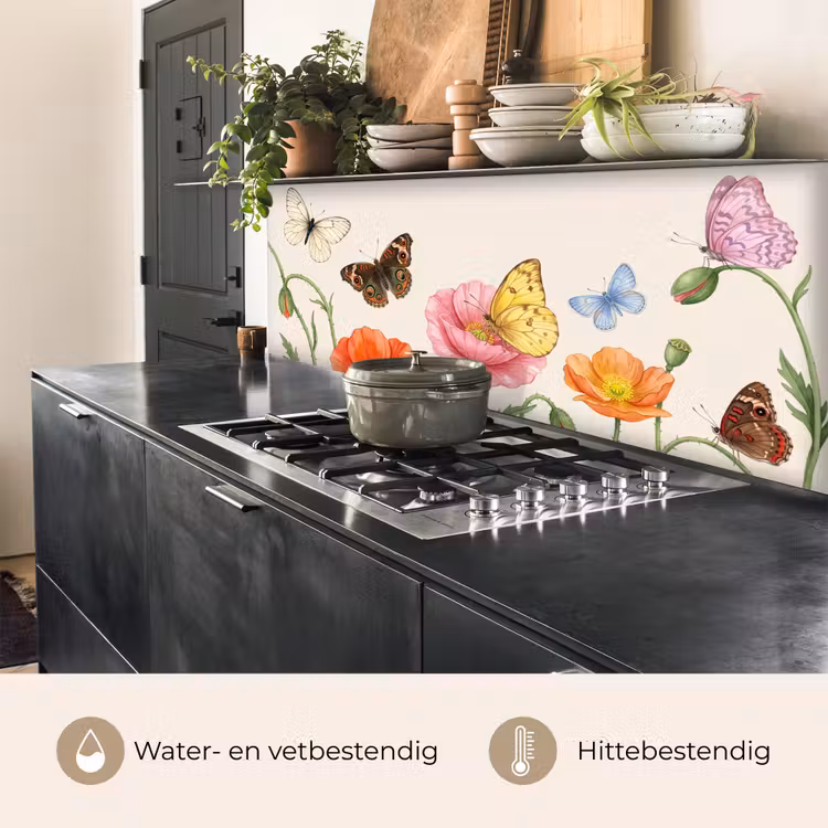 Keuken achterwand - Vlinders - Klaprozen - Illustratie - Kleurrijk — 5