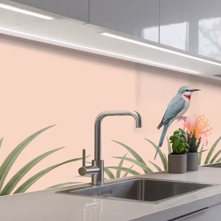 Keuken achterwand - Vogel - Bloem - Natuur - Roze — 2