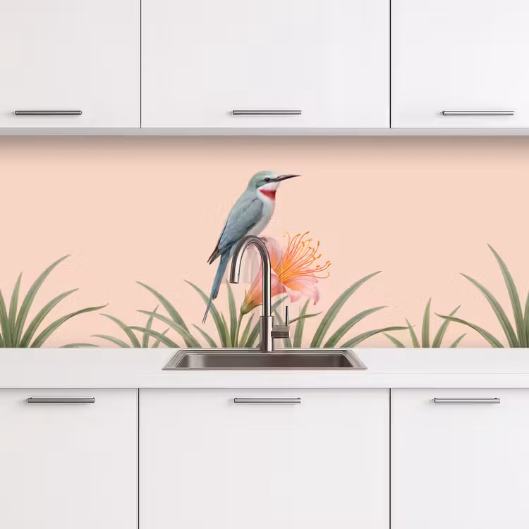 Keuken achterwand - Vogel - Bloem - Natuur - Roze — 4