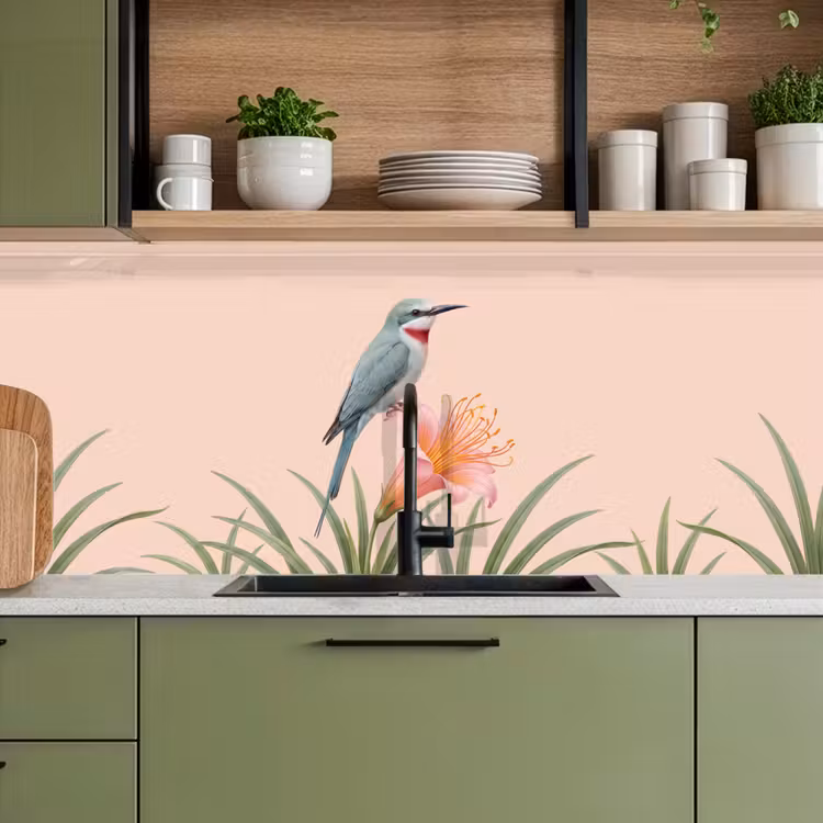 Keuken achterwand - Vogel - Bloem - Natuur - Roze — 8