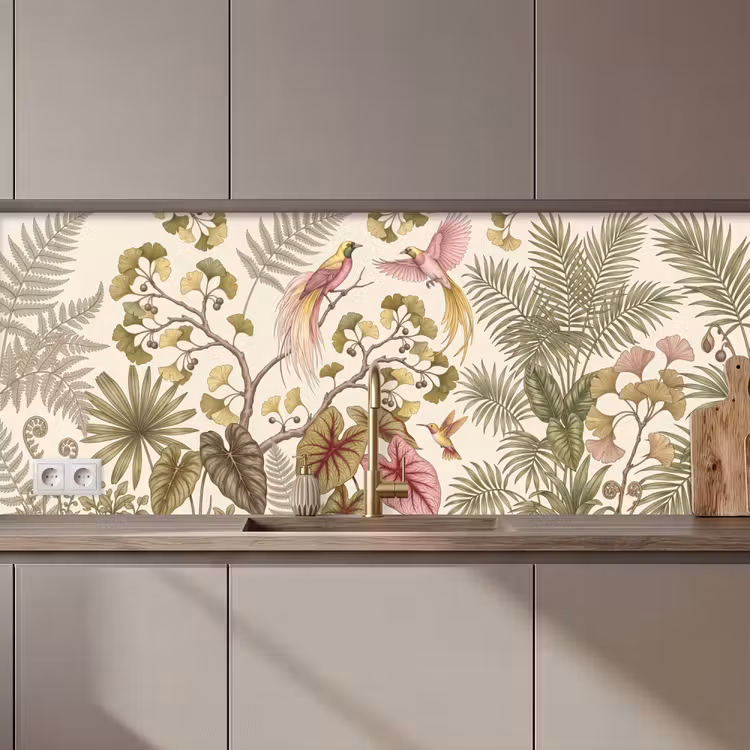 Keuken achterwand - Vogels - Tropisch - Botanisch - Roze — 1