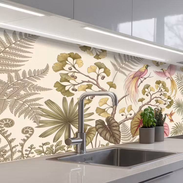 Keuken achterwand - Vogels - Tropisch - Botanisch - Roze — 2