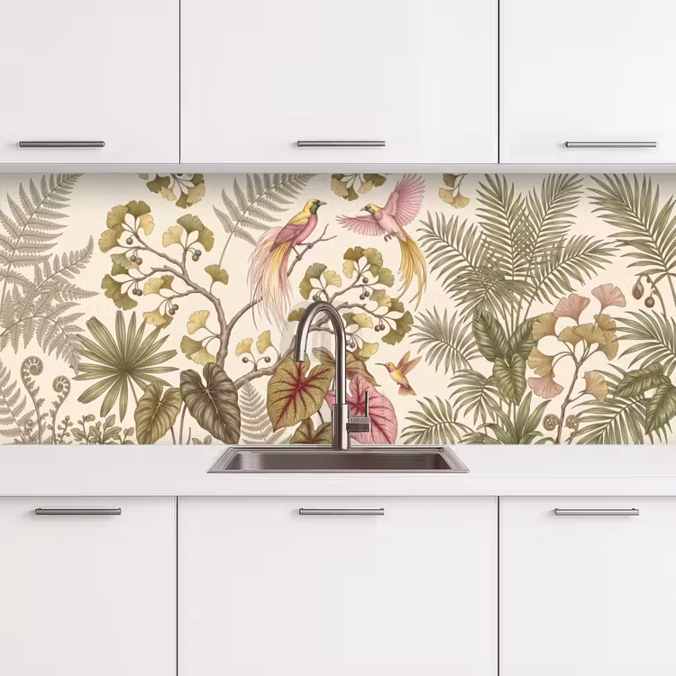 Keuken achterwand - Vogels - Tropisch - Botanisch - Roze — 4