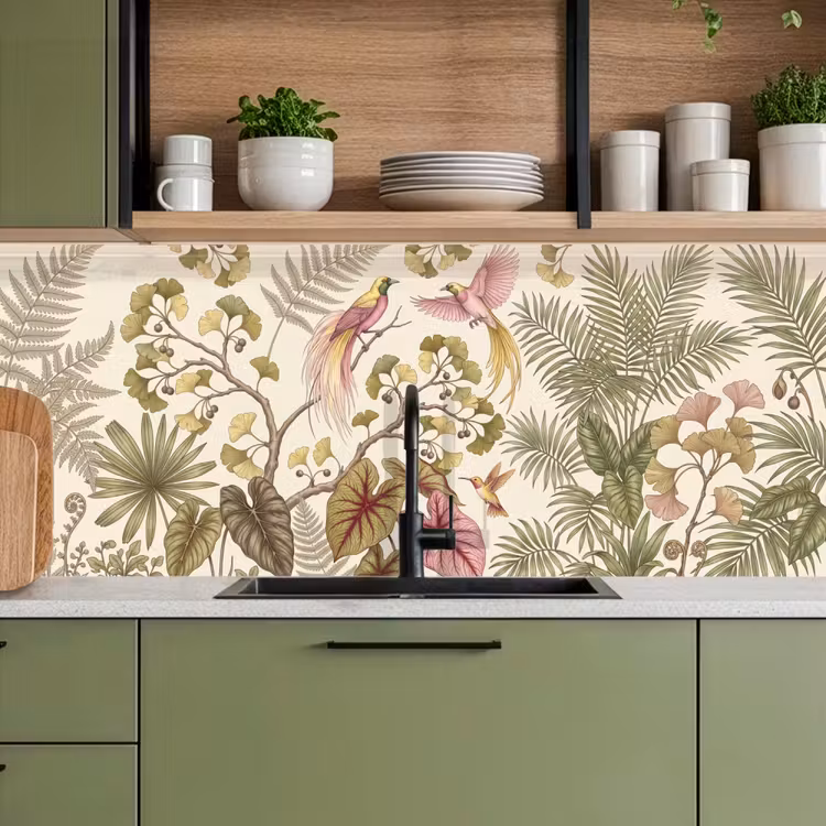 Keuken achterwand - Vogels - Tropisch - Botanisch - Roze — 8