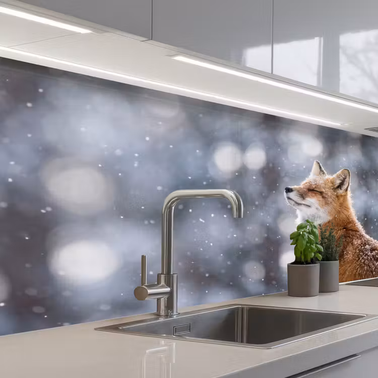 Keuken achterwand - Vos - Sneeuwval - Portret - Winter - Sfeervol — 2