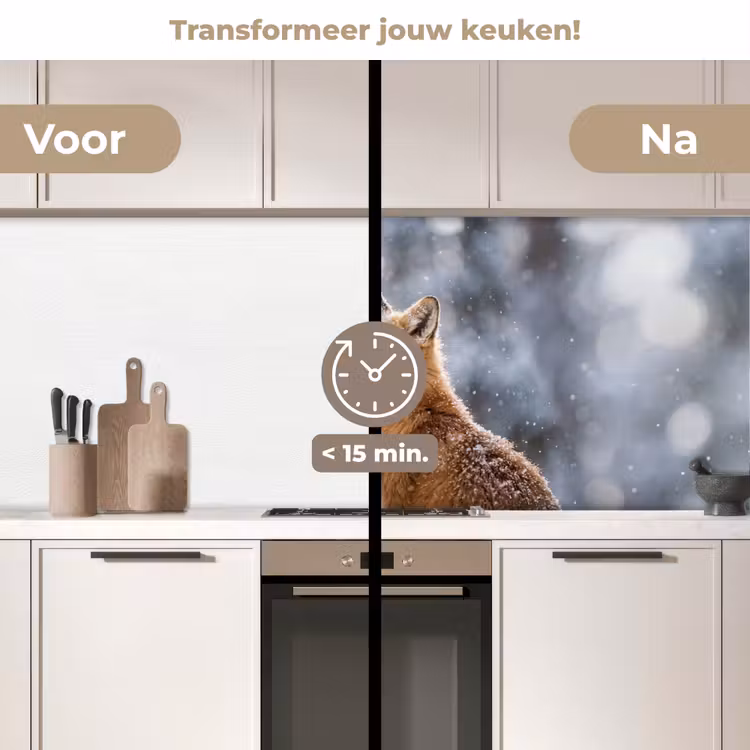 Keuken achterwand - Vos - Sneeuwval - Portret - Winter - Sfeervol — 3