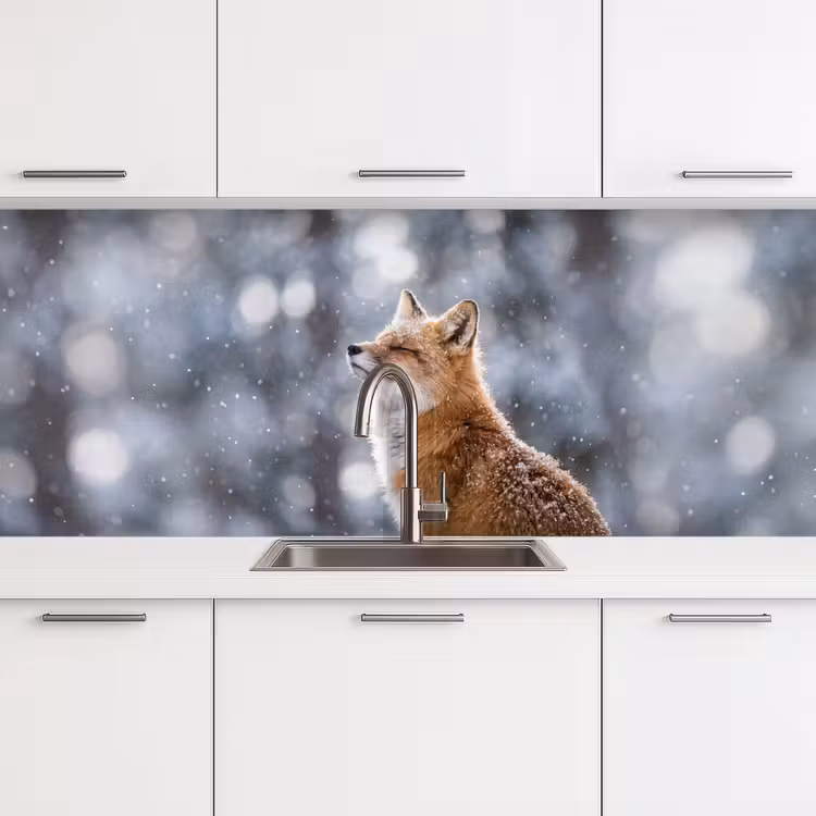 Keuken achterwand - Vos - Sneeuwval - Portret - Winter - Sfeervol — 4