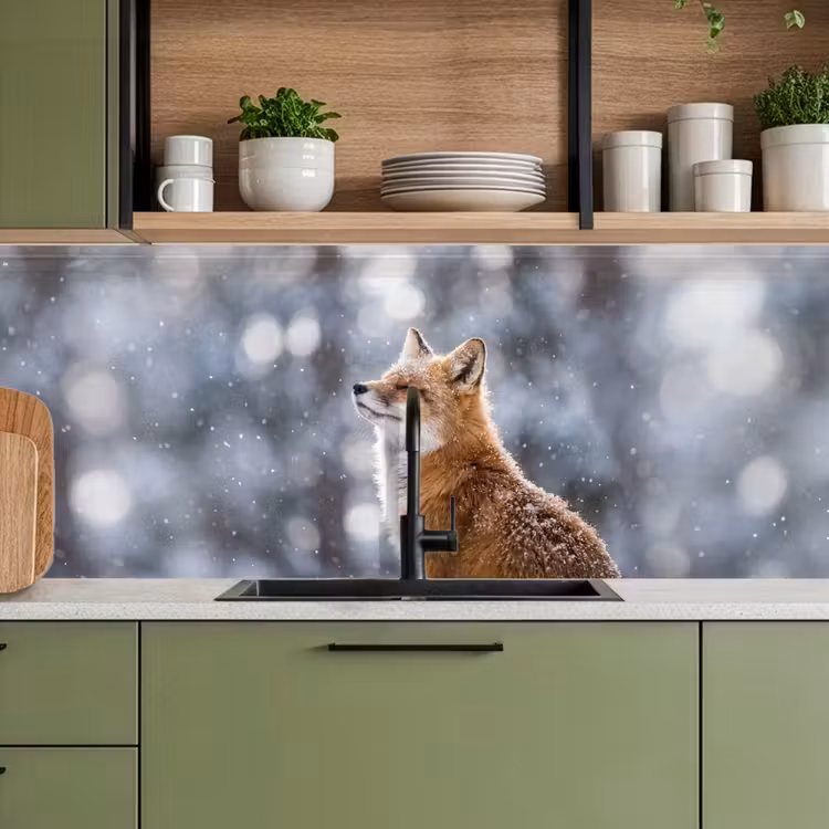 Keuken achterwand - Vos - Sneeuwval - Portret - Winter - Sfeervol — 8
