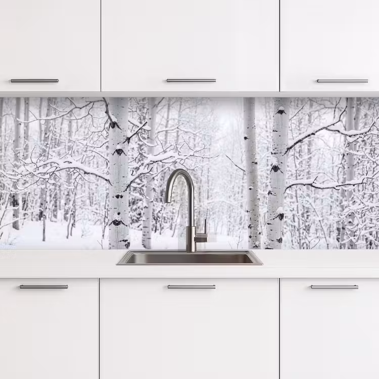 Keuken achterwand - Berkenbomen - Sneeuw - Winter - Bos - Wit — 4