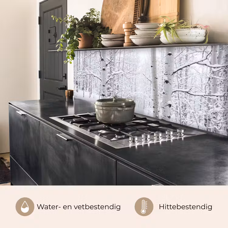 Keuken achterwand - Berkenbomen - Sneeuw - Winter - Bos - Wit — 5