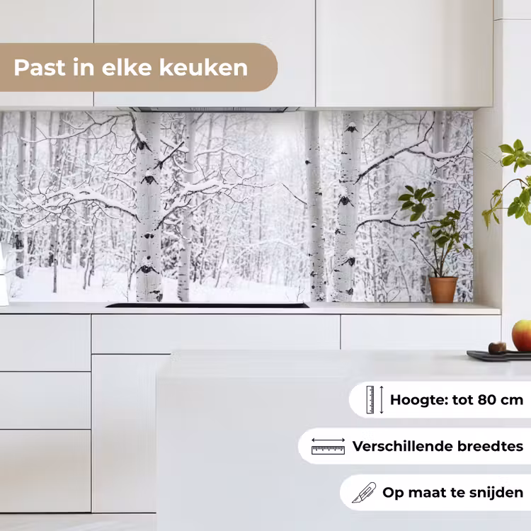 Keuken achterwand - Berkenbomen - Sneeuw - Winter - Bos - Wit — 7