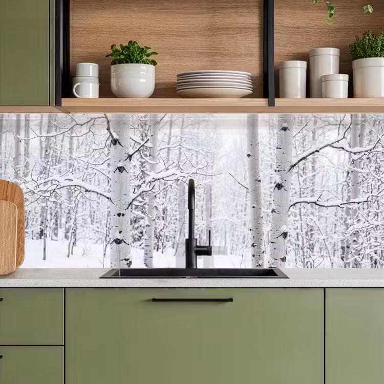 Keuken achterwand - Berkenbomen - Sneeuw - Winter - Bos - Wit — 8
