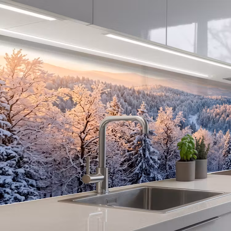 Keuken achterwand - Bos - Bergen - Goud - Winter - Warm — 2