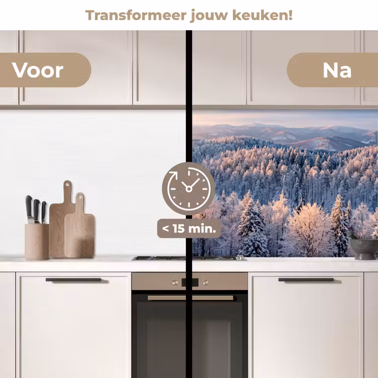 Keuken achterwand - Bos - Bergen - Goud - Winter - Warm — 3
