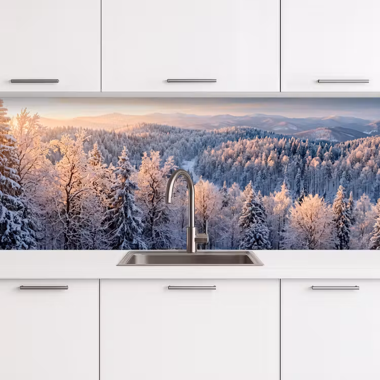 Keuken achterwand - Bos - Bergen - Goud - Winter - Warm — 4