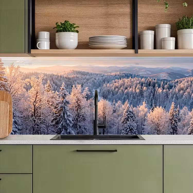 Keuken achterwand - Bos - Bergen - Goud - Winter - Warm — 8