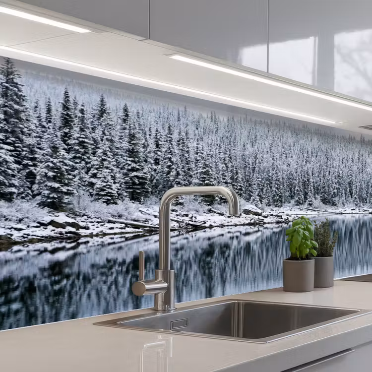 Keuken achterwand - Bos - Reflectie - Meer - Winter - Serene — 2