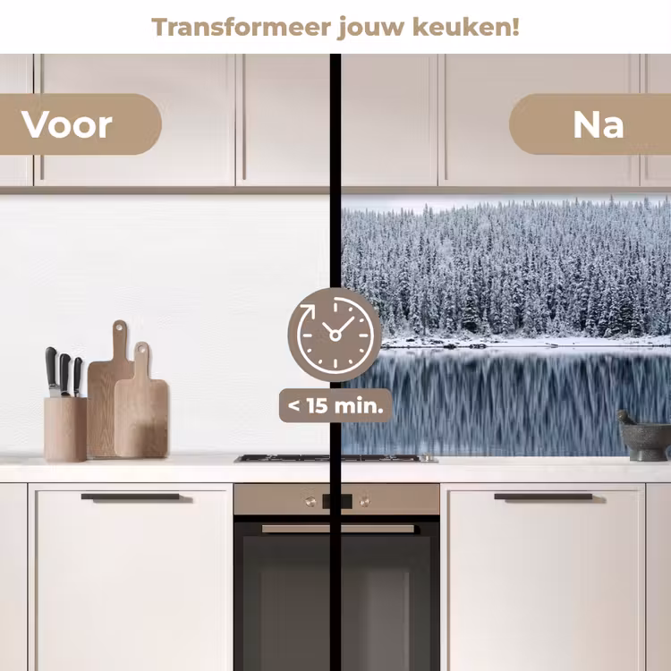 Keuken achterwand - Bos - Reflectie - Meer - Winter - Serene — 3