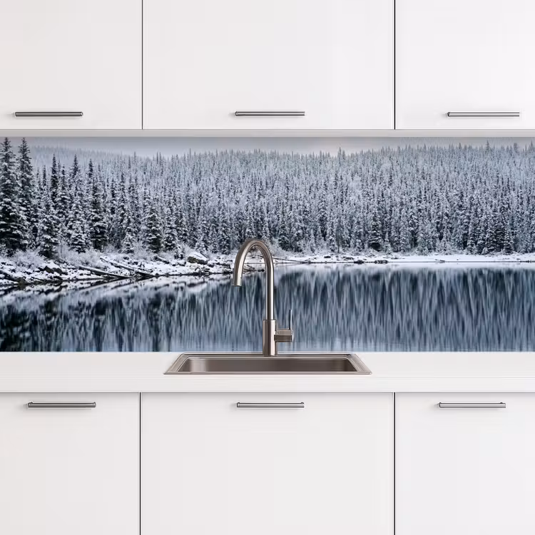 Keuken achterwand - Bos - Reflectie - Meer - Winter - Serene — 4