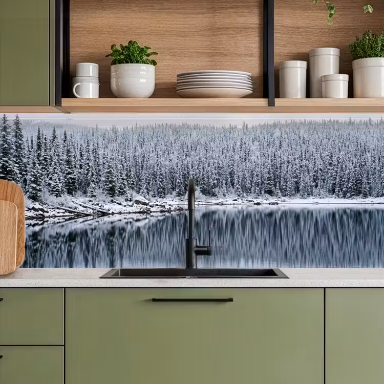 Keuken achterwand - Bos - Reflectie - Meer - Winter - Serene — 8