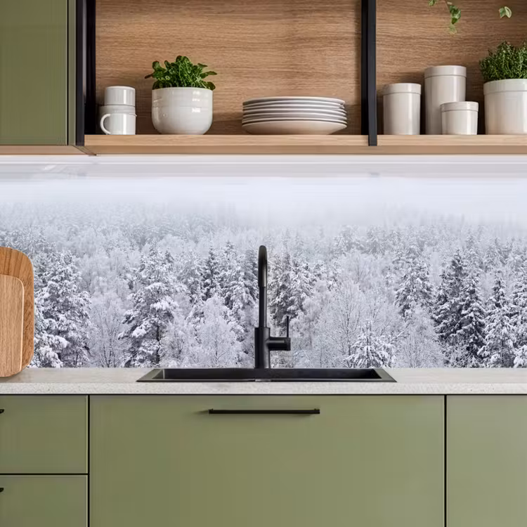 Keuken achterwand - Bos - Sneeuw - Winter - Natuur - Wit — 8