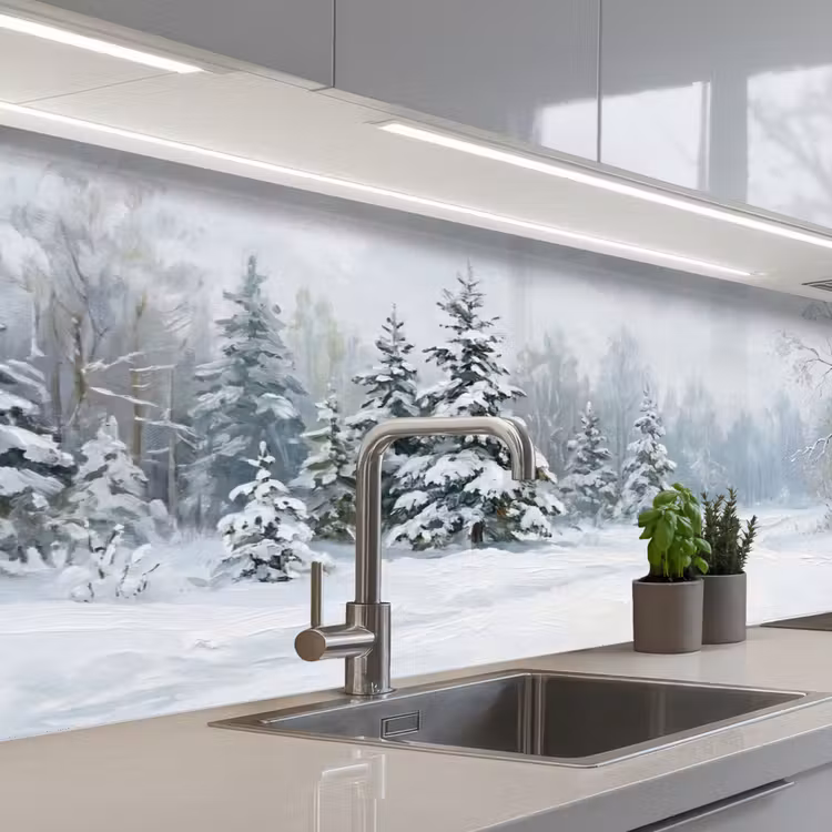 Keuken achterwand - Bospad - Dennen - Sneeuw - Winter - Rustgevend — 2