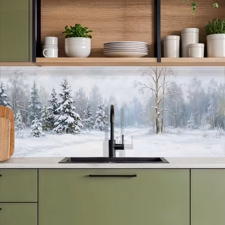 Keuken achterwand - Bospad - Dennen - Sneeuw - Winter - Rustgevend — 8